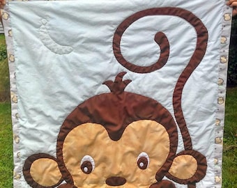Baby Quilt: Adorable Peeking Monkey (Made to Order)