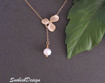 Orchid Necklace, Flower Necklace, Minimal Necklace, Delicate Necklace, Dainty Necklace, Pearl necklace, Simple Necklace, Bridesmaid jewelry,