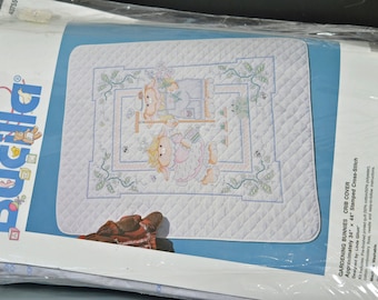 Crib Cover Cross Stitch - Bucilla Gardening Bunnies Crib Cover