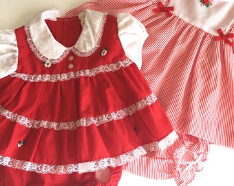 vintage LOT of 2 baby dress set • 0-6M
