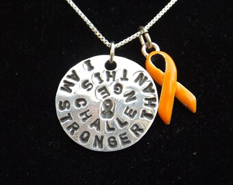 Stronger than Challenge, Multiple Sclerosis Awareness necklace, MS Awareness, Leukemia Awareness necklace, Orange Awareness ribbon charm