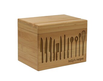 Personalized Recipe Box, Customized Recipe Box, Engraved Wood Recipe Box, Family Recipe Box Housewarming Gift --28525-RB01-001