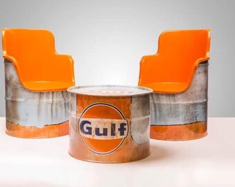 Oil Barrel Design Seats and Table