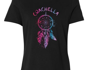 Music Festival Shirt - Coachella Valley Concert - Women's Relaxed T-Shirt - Dream Catcher - Black