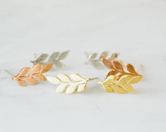 2pcs nickel free cute laurel leaf studs earrings,leaf jewelry,leaves earrings,cartilage earrings,tragus earrings,earring findings- 12E-00493