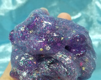 8 oz Mermaid's Cove Fishbowl Clear Purple Glitter Holo Crunchy Floam Slushie Slime Add Essential Oil or Candy Scent Lavender Peppermint +