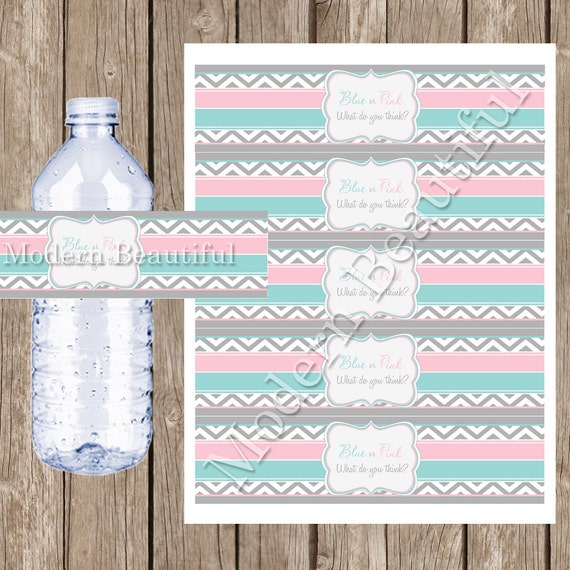 Gender Reveal Party Water Bottle Labels Blue Or Pink 3587