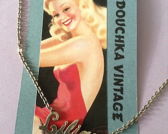 French 1970s Women Vintage Sterling Silver Name Necklace : Liliane - MADE IN FRANCE - Deadstock !
