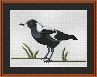 Cross stitch chart of the Australian Magpie
