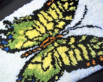 Finished Latch Hook Rug or Hanging of a Monarch Butterfly