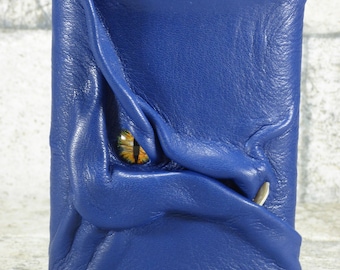 Dragon Flask Blue Leather With Face 8 Ounce Monster Goth Horror Groomsman Gift One Of A Kind 65