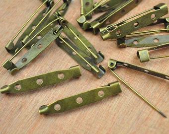 50pc Bronze pin--Antique Bronze Brooch Pin Back 35x5 mm metal bar pin back brooch,Safety Pin Findings