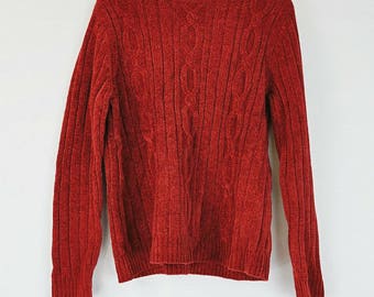 Red 1980s Chenille Sweater