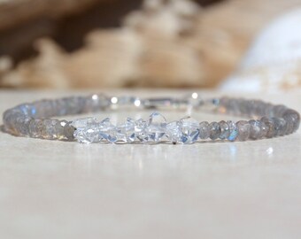 April Birthstone Bracelet, Herkimer Diamond, Stacking Labradorite Bracelet, Natural Gemstone Bracelet, Birthday Gift For Her, Under 50