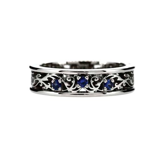 white gold blue sapphire ring