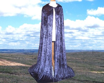 Hooded Cloak Blue Cape Velvet Renaissance Festival Wedding Medieval Navy LOTR