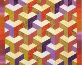 Inner City Quilt Pattern by Lessa Siegele - 3D geometrical & fascinating The illusion of city buildings. Clever - Strip Pieced - NO Y SEAMS!