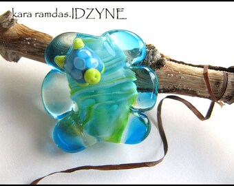 Turtle Across the Pond Focal Bead Lime and Aqua