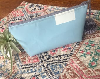 Baby Blue and White Vinyl Zipper Pouch