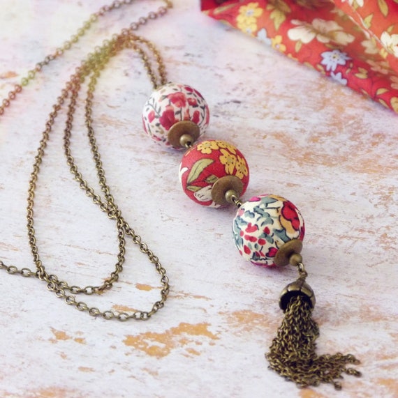 Liberty necklace,Tassel necklace,Long boho necklace,Liberty jewelry,Red necklace,Long tassel necklace,Original necklace,Original jewelry