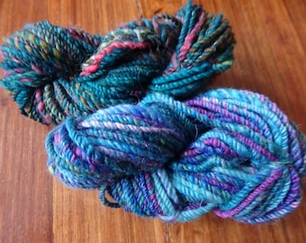 Wee Smidges handspun mini skeins in merino with sparkle and locks, 20 and 18 yards each