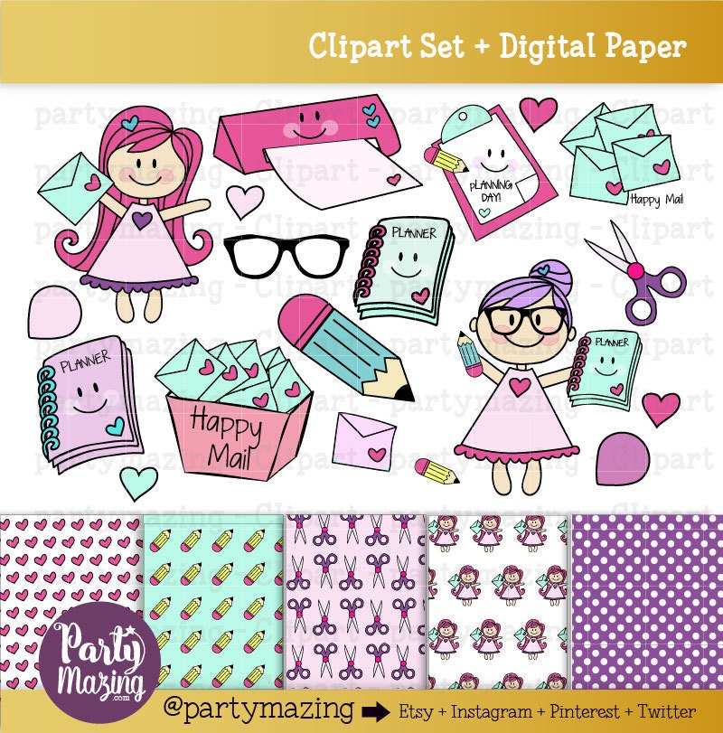 Planner Clipart Kawaii Planner Girl Clipart Planner Icons