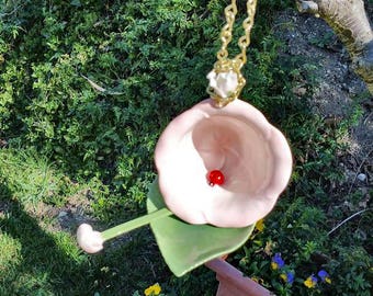 Hanging Tea Cup Bird feeder - pink