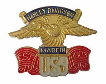 Harley Davidson motorcycle vintage enamel pin Made In USA eagle