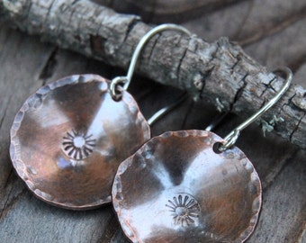 Stamped Copper Earrings Artisan Copper Earrings Metalsmith Earrings Small Earrings Rustic Copper Earrings