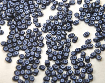 Super Duo Czech pressed glass beads 2.5x5mm metalust steel blue 10g about 150 beads