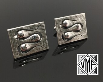 Vintage cufflinks Mad Men midcentury modern silver Swank cuff links, 1950s 1960s men's accessories, modernist mod MCM excellent condition