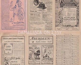 Instant download: Antique vintage french ads for scrapbooking ephemera, old paper digital pack 01