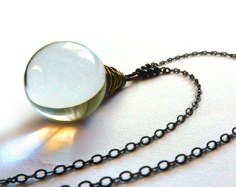 Crystal Ball Necklace, Large Glass Ball, Seer Stone, Wire wrapped, Long Necklace, Fortune Telling, Glass Globe