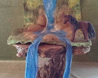 Felted wool waterfall playscape, play mat