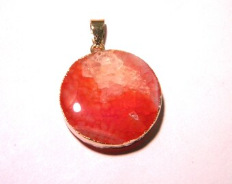 Pendant natural agate - 37 mm - set golden - orange-F118 - semi precious gem stone - PE283