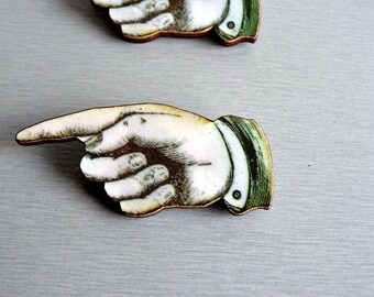 Pointing Finger Wooden Brooch Pin