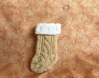 Knit Mini-Stocking Ornament - Cream