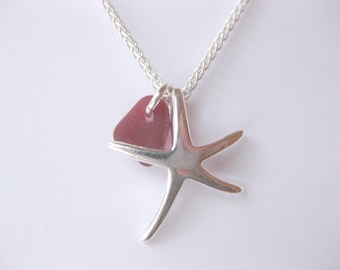 Sea glass necklace - sterling silver seaglass jewelry Starfish Seaglass sterling beach Glass necklace Beach Glass Jewelry
