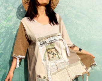 L-XL Folk crazy shabby chic romantic hippie boho lagenlook tunic dress