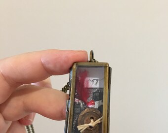 Miniature Micro Bird on a Button Captured in a Shadowbox Locket