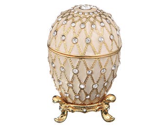 Russian Faberge Style Egg / Trinket Jewel Box with Grid 7cm (2.8'') white