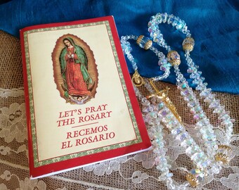 Swarovski Octagon Crystal Rosary with Prayer hand book/ Rosario en Cristal Swarovski con libro De Oracion