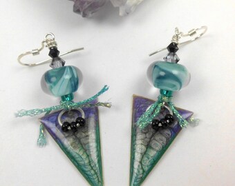 Handmade lampwork bead earrings, ooak lampwork earrings, artisan earrings, dangle earrings, colorful earrings