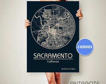 SACRAMENTO California CANVAS Map Sacramento California Poster City Map Sacramento California Art Print Sacramento California