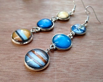 Solar system earrins, planet earrings, Galaxy earrings, nebula earrings, cosmic earrings, interstellar earrings