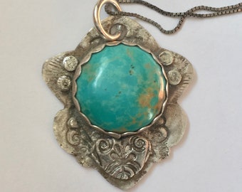 new fine silver and silica chrysocolla pendant necklace
