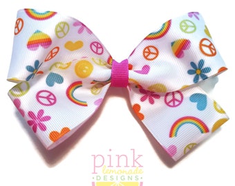 Large Peace Love Happiness Hair Bow