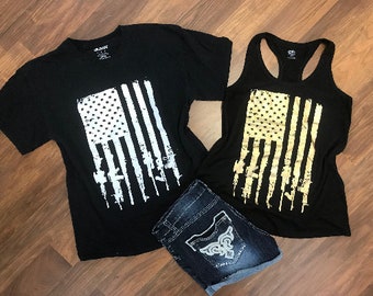 American Rifle Flag // 2nd Amendment // Veteran Support // Gun Flag Tees and Tanks