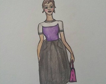 Modern girl- fashion illustration 9x12
