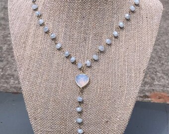 Gray beaded lariat necklace